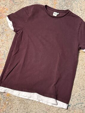 ASOS Mens Layered-Look Short Sleeve Tee in Burgundy and White